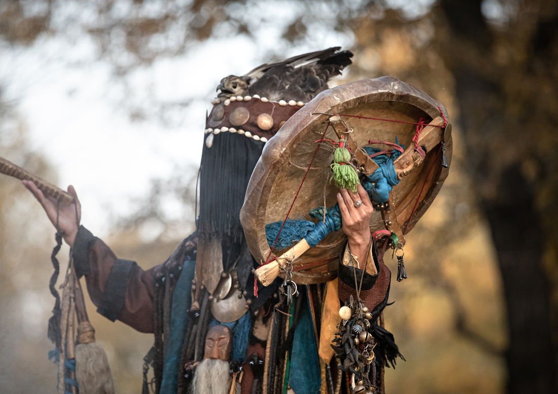 Shaman with Drum - Blog post header for How Can I Find a Spiritual Teacher Near Me - by Channelling Love